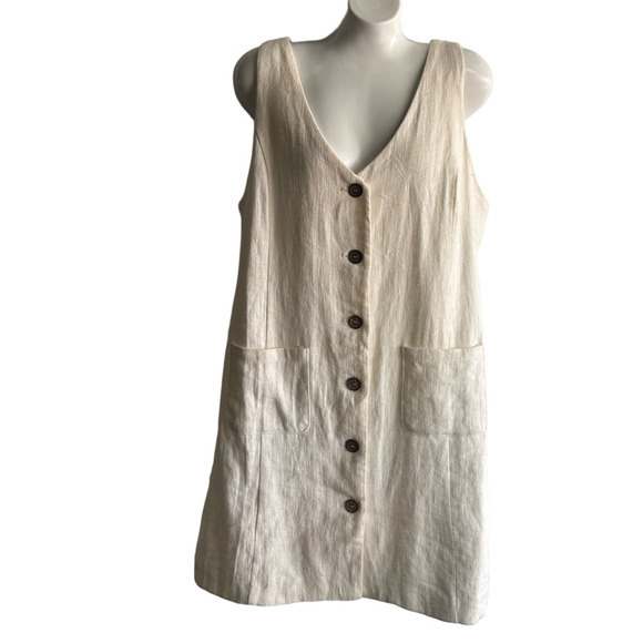Karlie 100% LinenCream Button-Down Jumper styleDress with cute open back